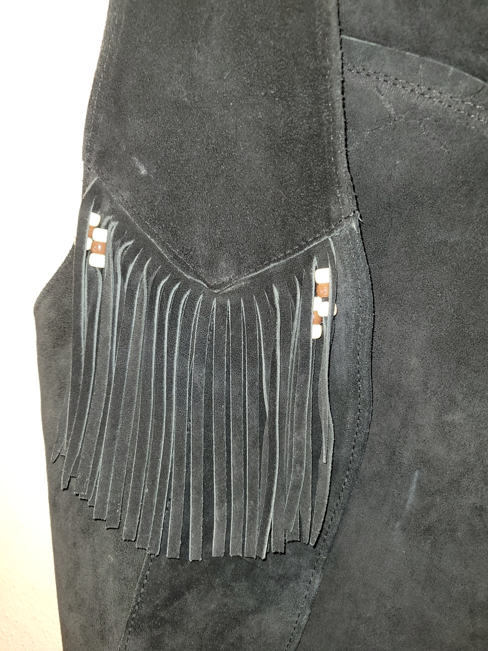 Vintage Steer Brand Black Suede Leather Fringe Western Vest USA XL - Picture 4 of 10